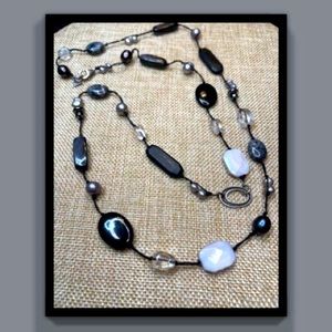 Silpada Sterling Silver Hematite, Pearl Long Necklace on Sill Cord